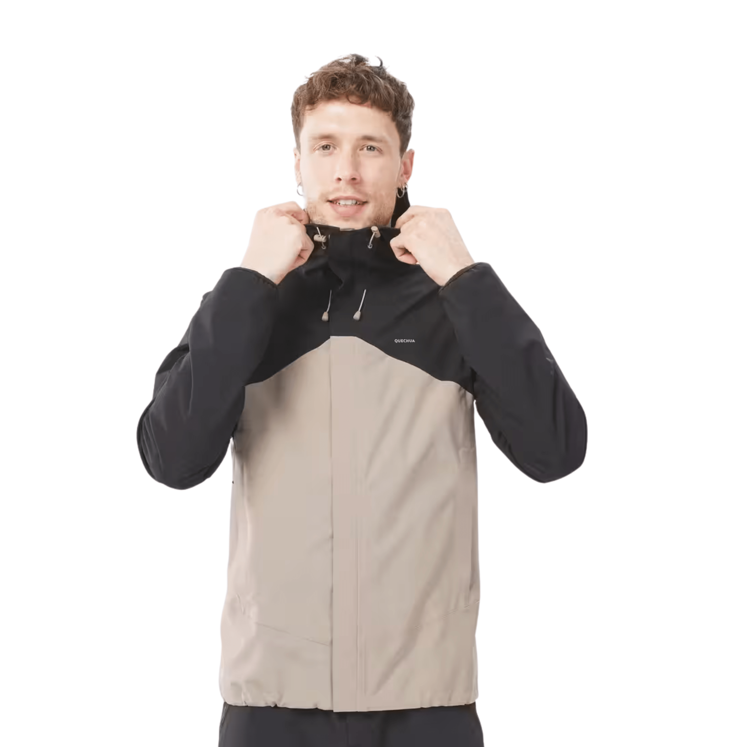 Chaqueta impermeable de senderismo para hombre – color negro/beige