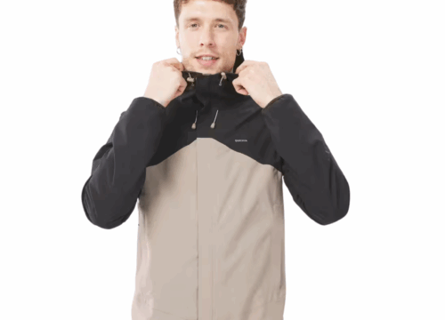 Chaqueta impermeable de senderismo para hombre – color negro/beige